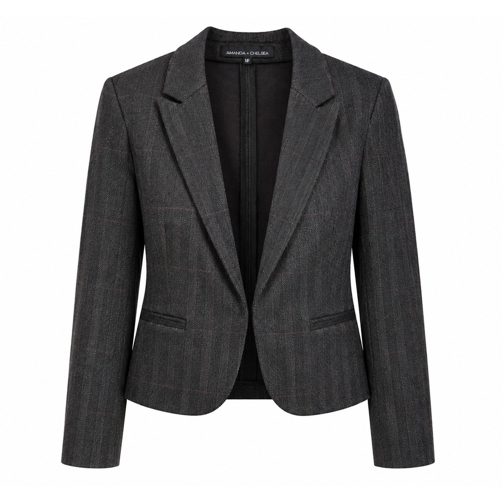 Amanda + Chelsea Petite M‎ Charcoal Herringbone Windowpane Blazer Jacket NEW